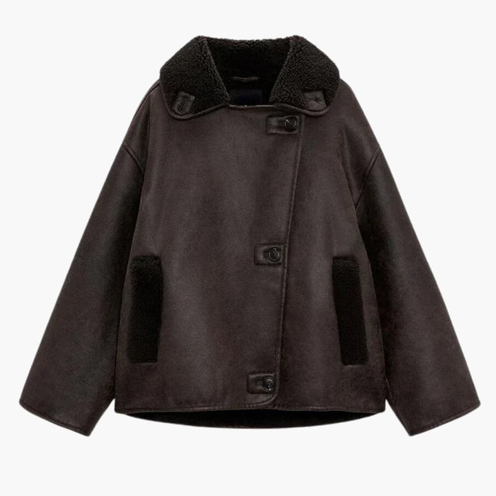 Naisten takki lyhyt | Käännettävä kaulus napitus synteettinen vuori