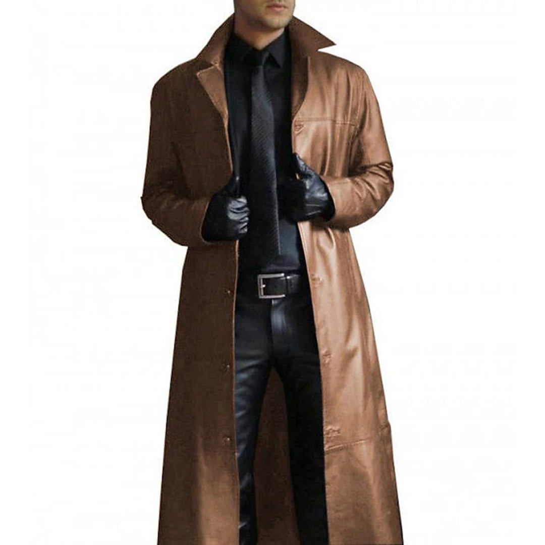 Tijn Herre Læder Trenchcoat | Langt Slankt Silhuet - Robust & Elegant Jakke