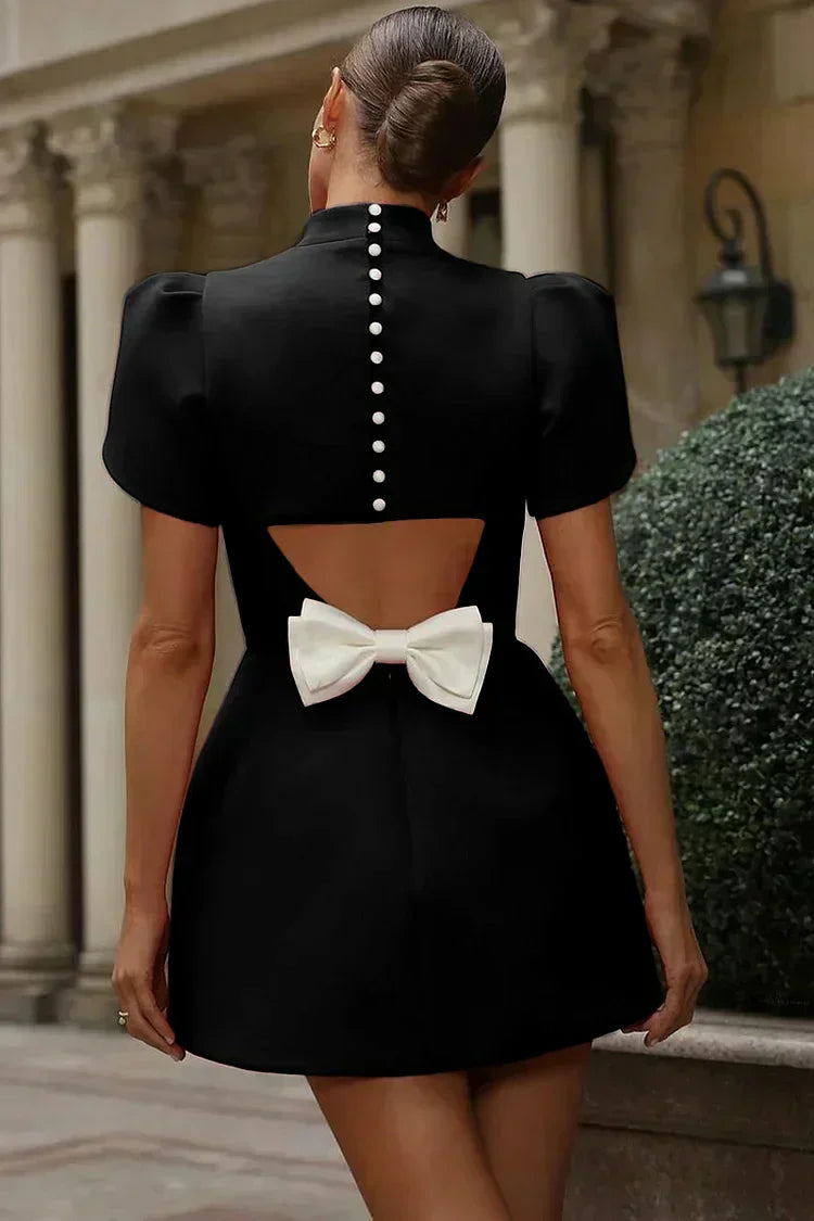 Rochie mini minimalistă pentru femei cu mâneci bufante și croială modernă