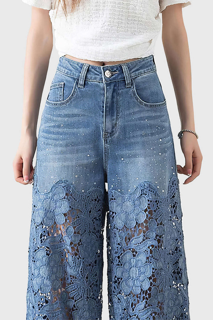 Valeria skinny farkut naisille | vartalonmyötäinen denim korkealla vyötäröllä, pitsikoristeilla ja joustavuudella