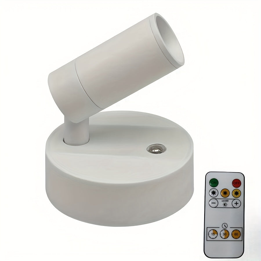 Hvid LED loftspot med fjernbetjening, justerbar lysretning, moderne design, energieffektiv belysning til hjemmet, nem installation.