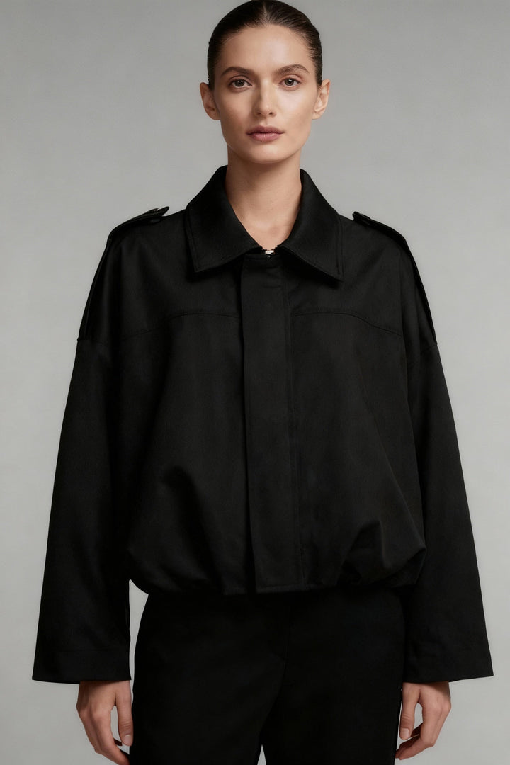 Noir Kort Bomberjakke | Elegant Suede-Look til Dame, Moderne & Stilfuld