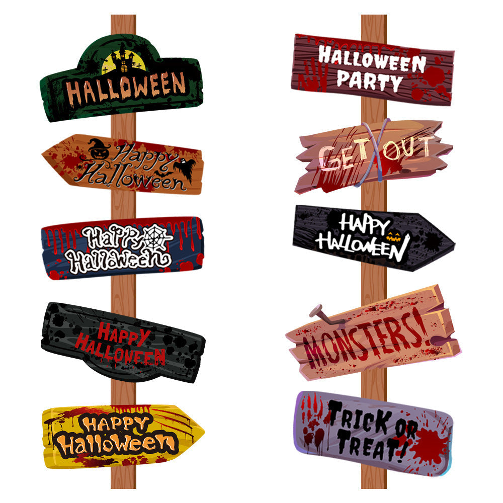 Set cu 10 semne de Halloween - decorațiune de petrecere înfricoșătoare reutilizabilă