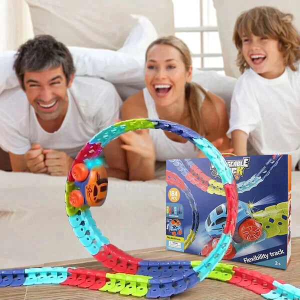 Pista de corrida flexível com carro de LED | Brinquedo interativo para crianças