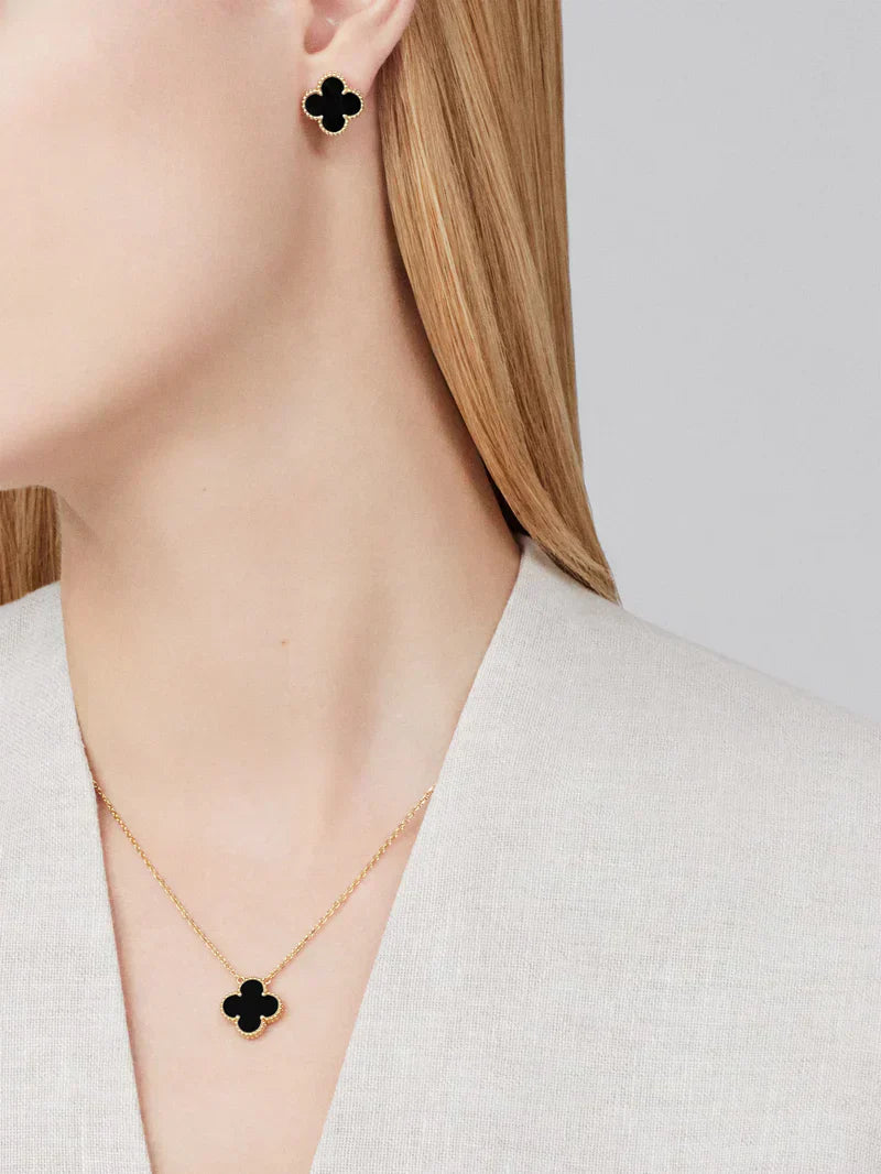 Corbi Celeste Clover Black | Conjunto de joias banhado a ouro 18K em aço inoxidável