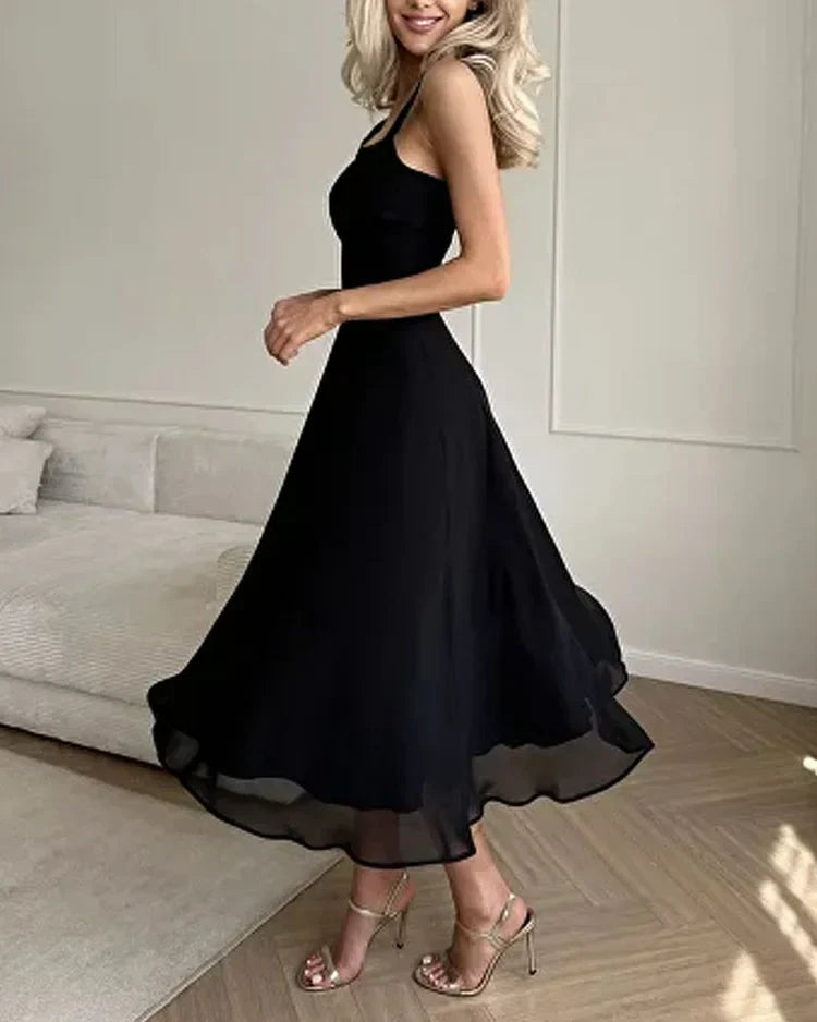 Robe midi en mousseline pour femmes avec couches légères et coupe élégante