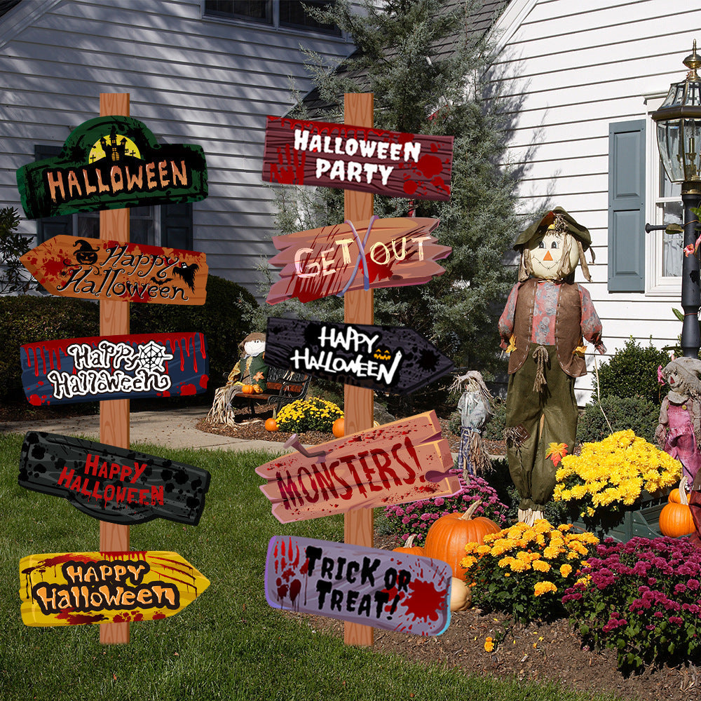 Set cu 10 semne de Halloween - decorațiune de petrecere înfricoșătoare reutilizabilă
