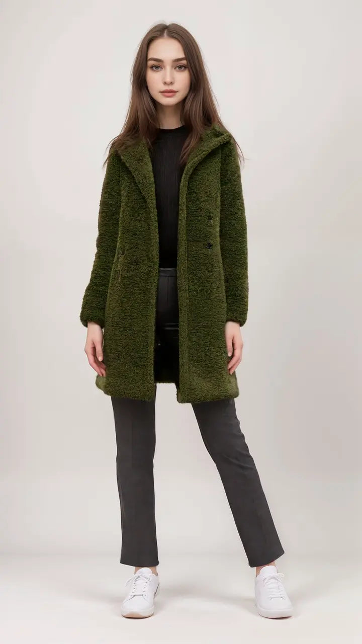 Emily Dame Teddyjakke | Blød og Fluffy Frakke til Vinter og Elegance