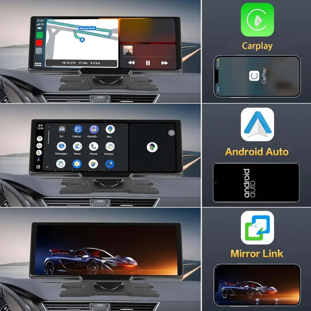 Bezdrátová CarPlay obrazovka s vestavěnou 4K palubní kamerou a volitelnou couvací kamerou – 10,26" IPS displej