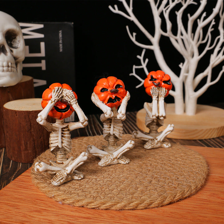 Decorațiune de Halloween - Set cu 3 schelete de dovleac
