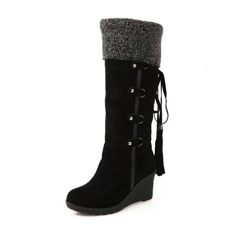Botas de invierno para mujer con tacón cuña y forro cálido de felpa
