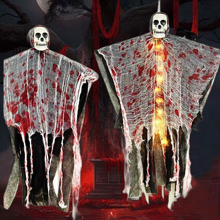 Decoración de Halloween LumiCreepy - esqueleto fantasma iluminado para colgar con efecto sangriento