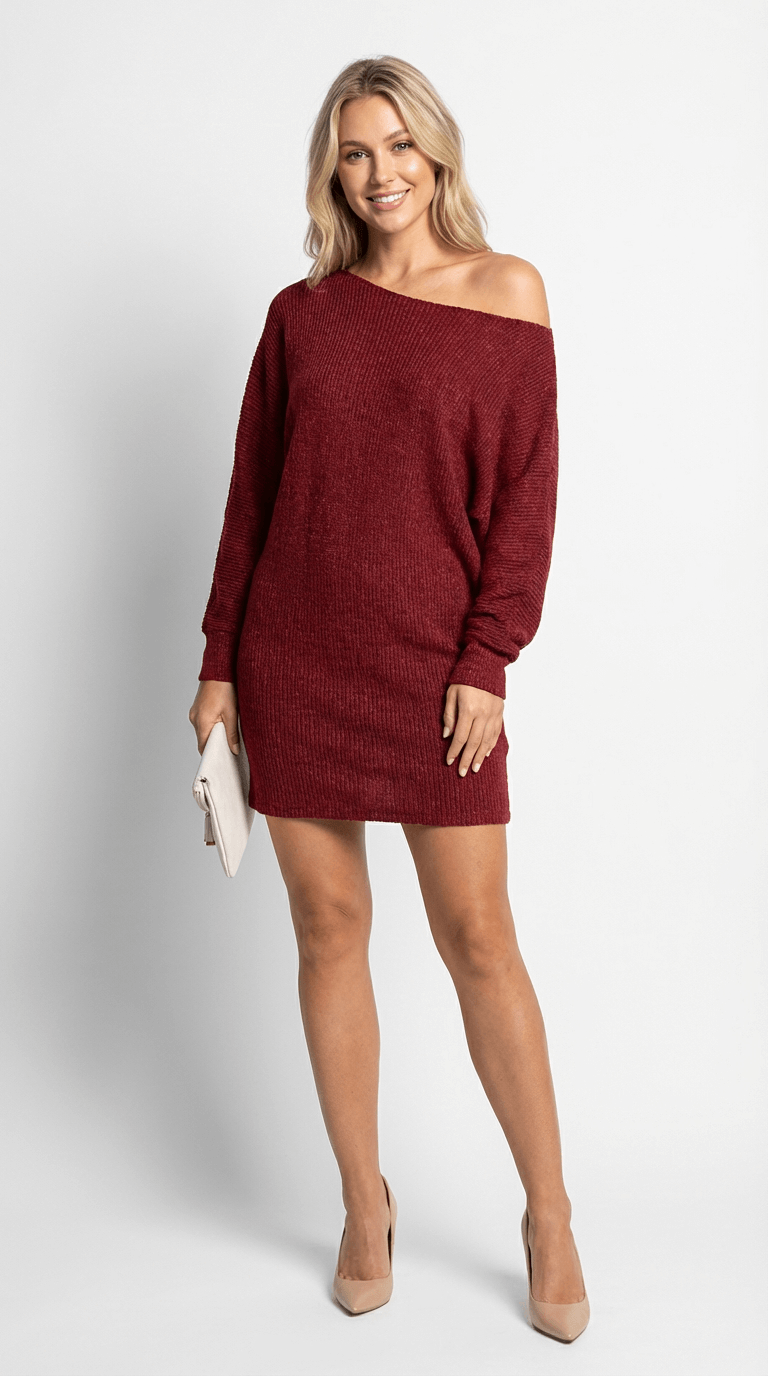 Κομψό μίνι φόρεμα με ανοιχτούς ώμους, παγιέτες και μακριά μανίκια