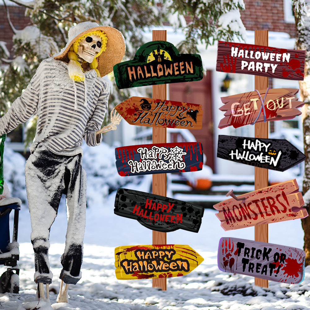 Set cu 10 semne de Halloween - decorațiune de petrecere înfricoșătoare reutilizabilă