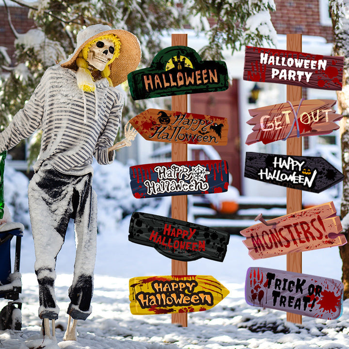 Set cu 10 semne de Halloween - decorațiune de petrecere înfricoșătoare reutilizabilă