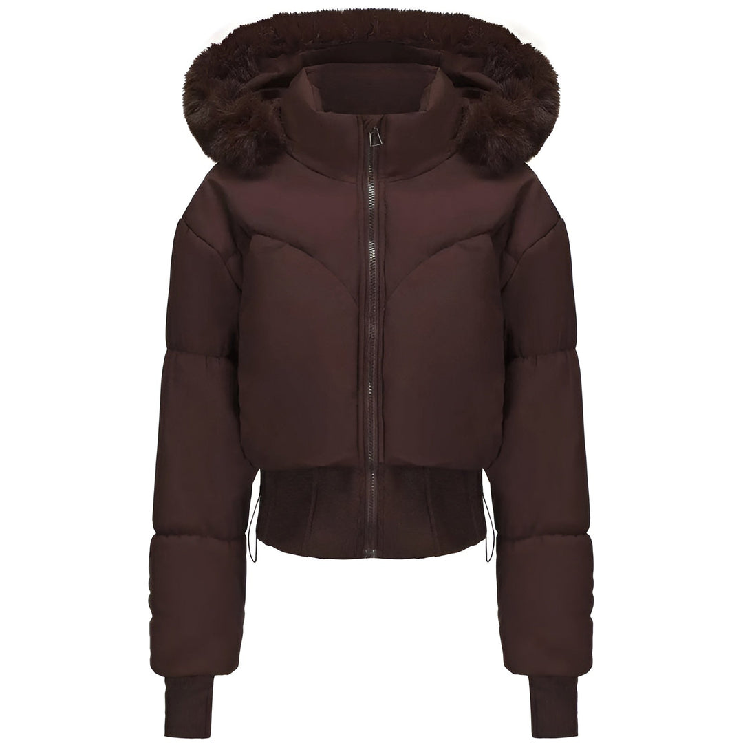 Short Puffer Jacket for Women with Fur Hood | Quilted Winter Jacket with Faux Fur