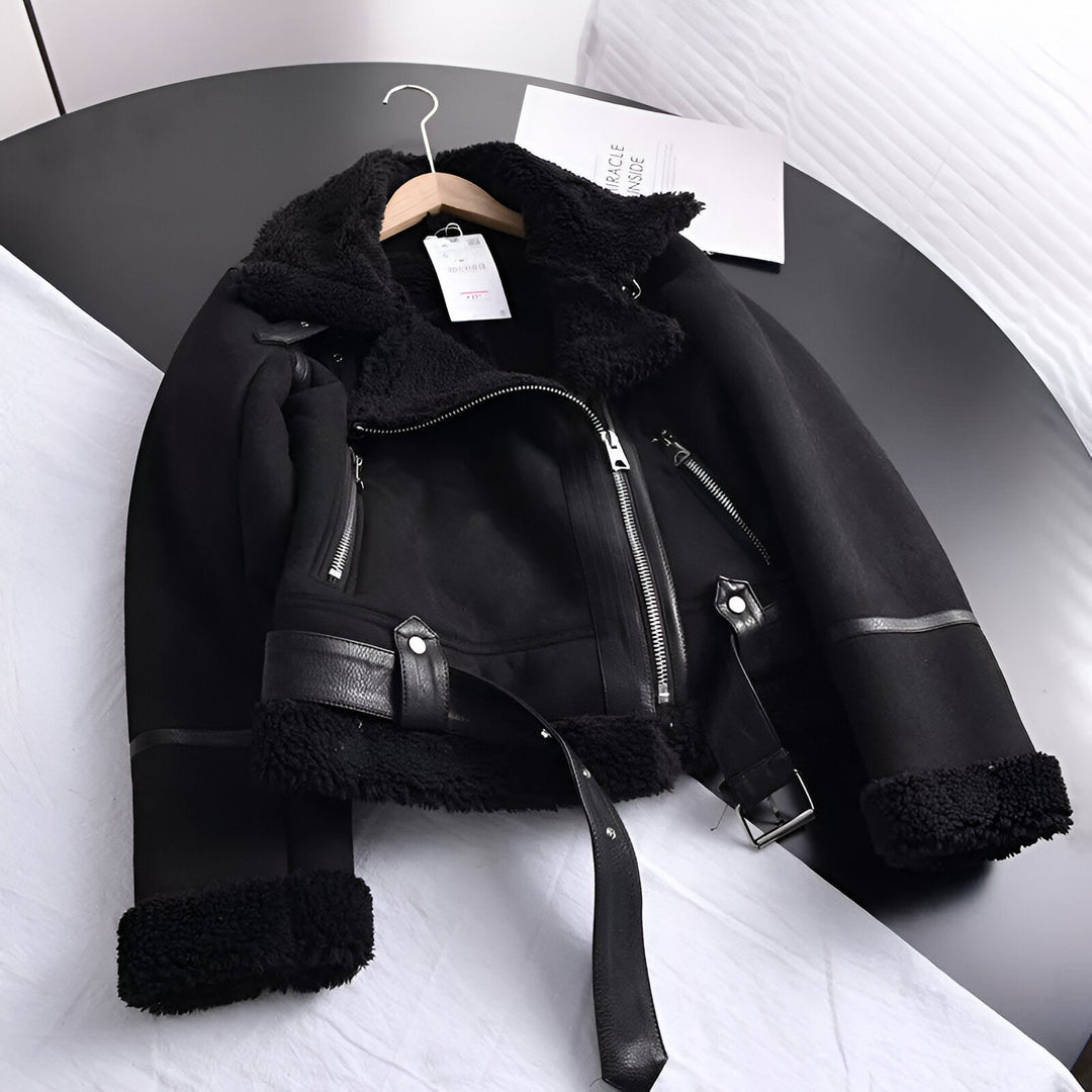 Oversize kurtka motocyklowa damska z ciepłą podszewką | Stylowa zimowa kurtka ze sztucznej skóry