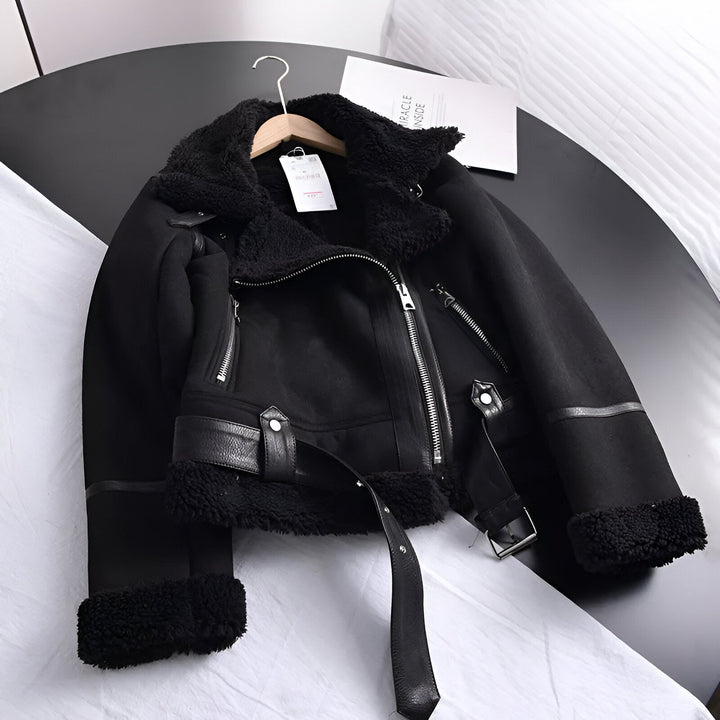 Oversize kurtka motocyklowa damska z ciepłą podszewką | Stylowa zimowa kurtka ze sztucznej skóry