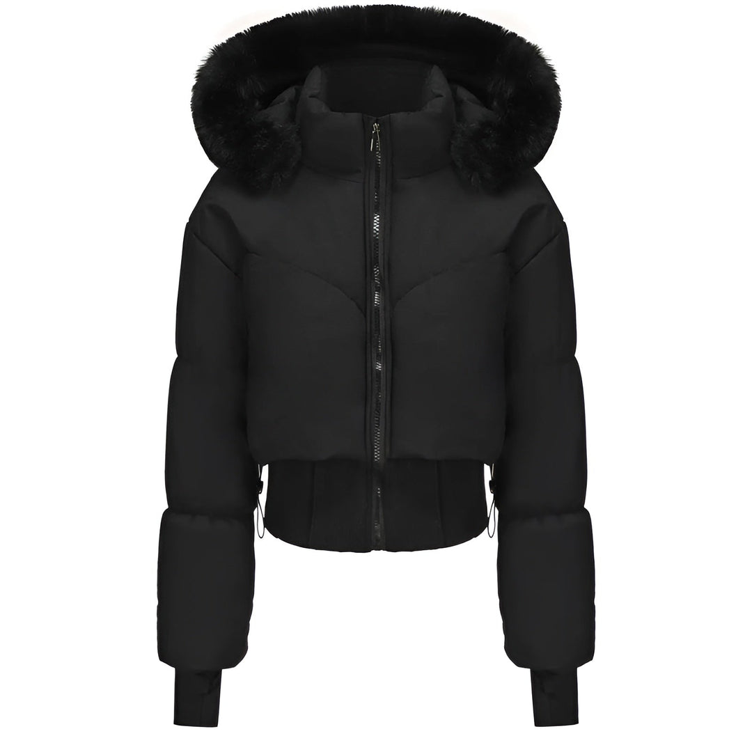 Short Puffer Jacket for Women with Fur Hood | Quilted Winter Jacket with Faux Fur