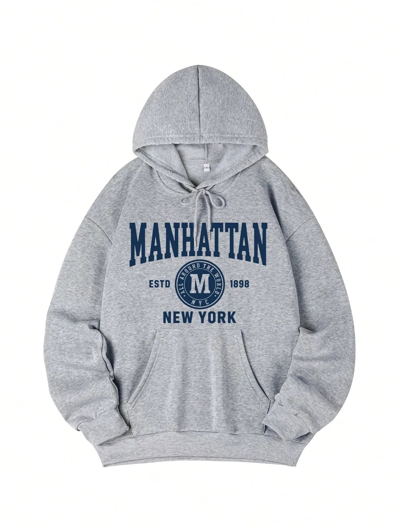 Sweat-shirt décontracté bleu avec imprimé lettres pour femmes