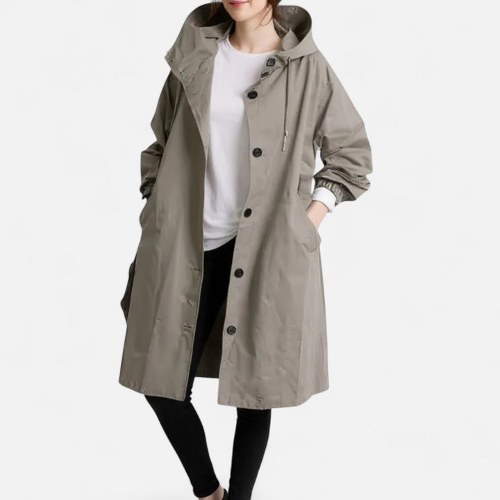 Dame Trenchcoat | Vandtæt Tidløs Jakke med Hætte Elegant
