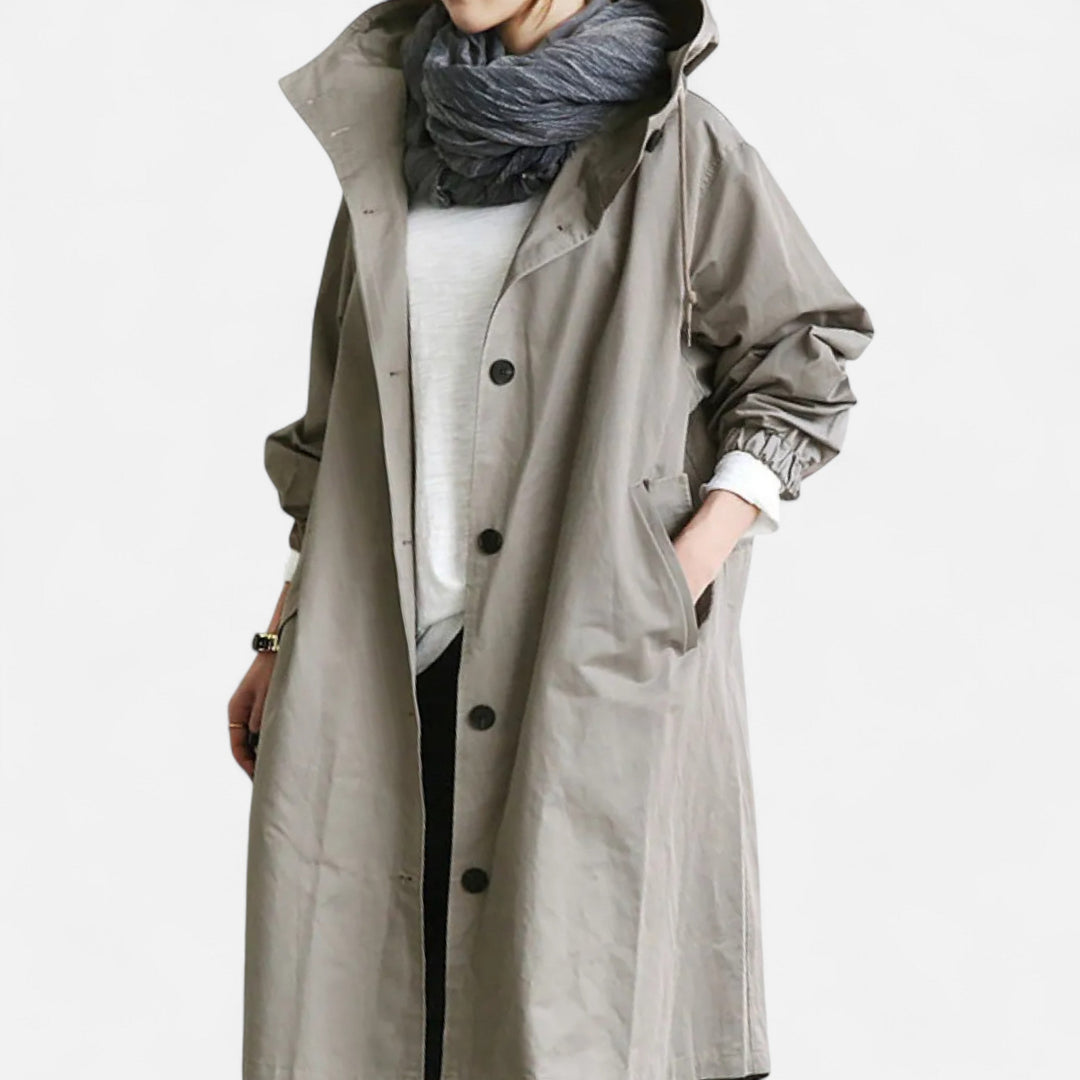 Dame Trenchcoat | Vandtæt Tidløs Jakke med Hætte Elegant