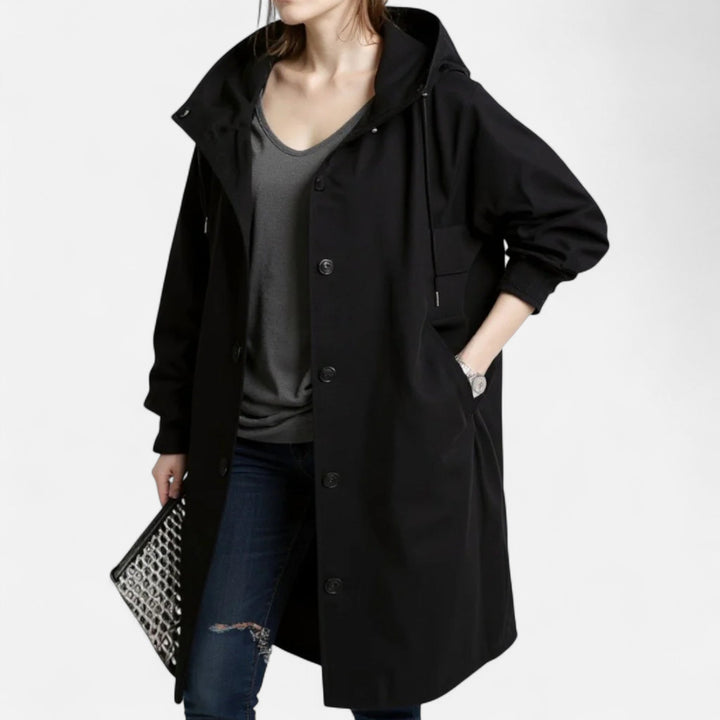 Dame Trenchcoat | Vandtæt Tidløs Jakke med Hætte Elegant