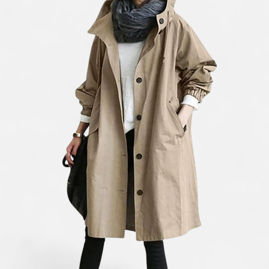 Dame Trenchcoat | Vandtæt Tidløs Jakke med Hætte Elegant
