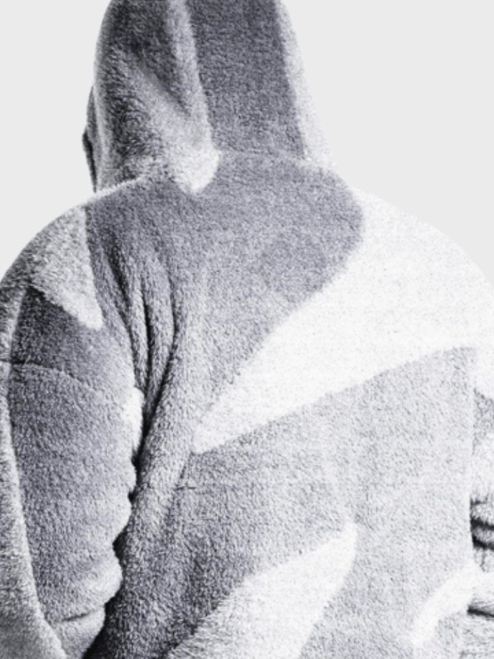 Wzorzysty polarowy płaszcz męski z kapturem | Miękka i nowoczesna kurtka na zamek błyskawiczny