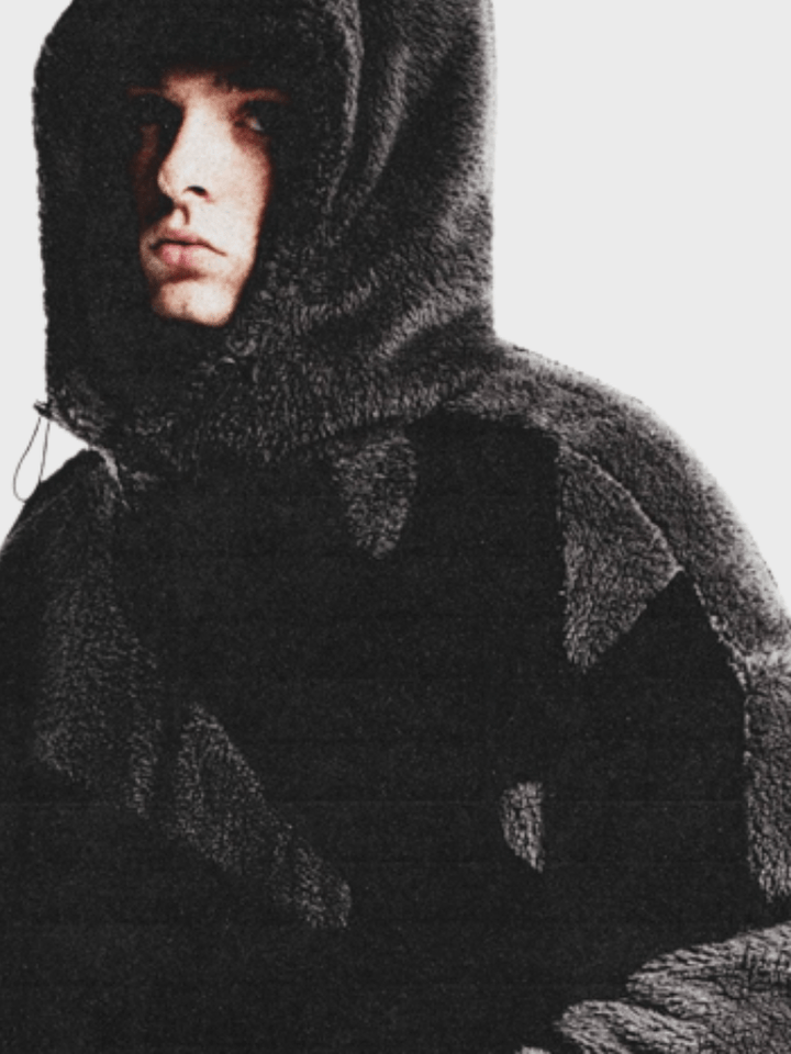 Wzorzysty polarowy płaszcz męski z kapturem | Miękka i nowoczesna kurtka na zamek błyskawiczny