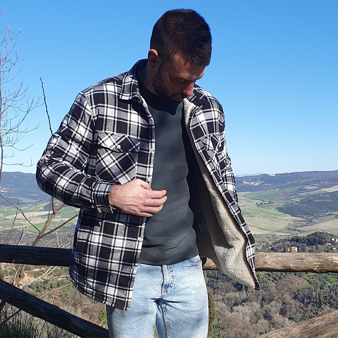 Koszula-kurtka z flaneli dla mężczyzn z ciepłą podszewką z polaru i klasycznym kratkowanym wzorem