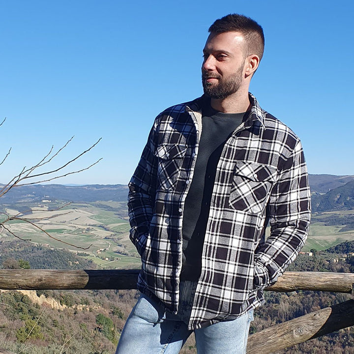 Koszula-kurtka z flaneli dla mężczyzn z ciepłą podszewką z polaru i klasycznym kratkowanym wzorem