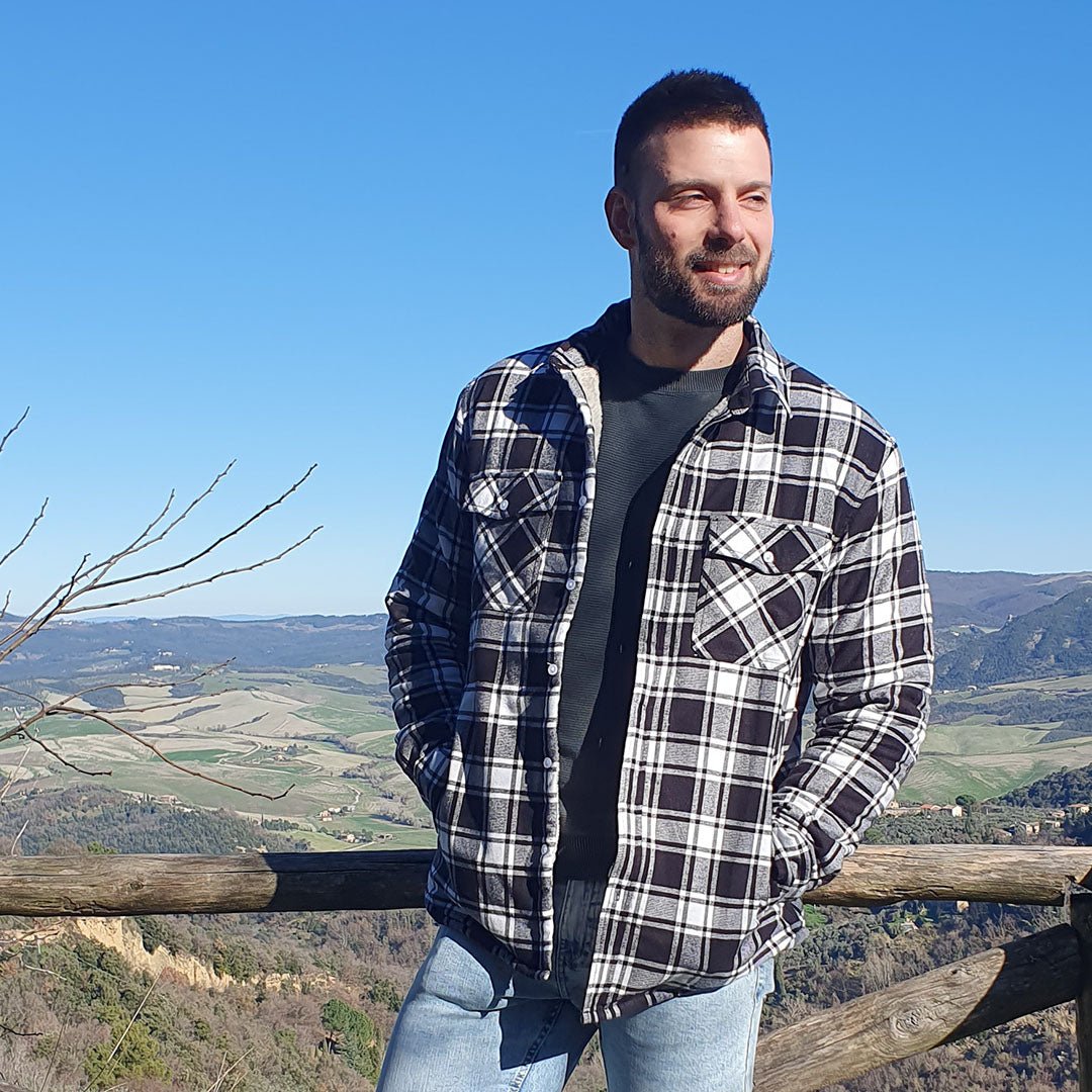 Koszula-kurtka z flaneli dla mężczyzn z ciepłą podszewką z polaru i klasycznym kratkowanym wzorem