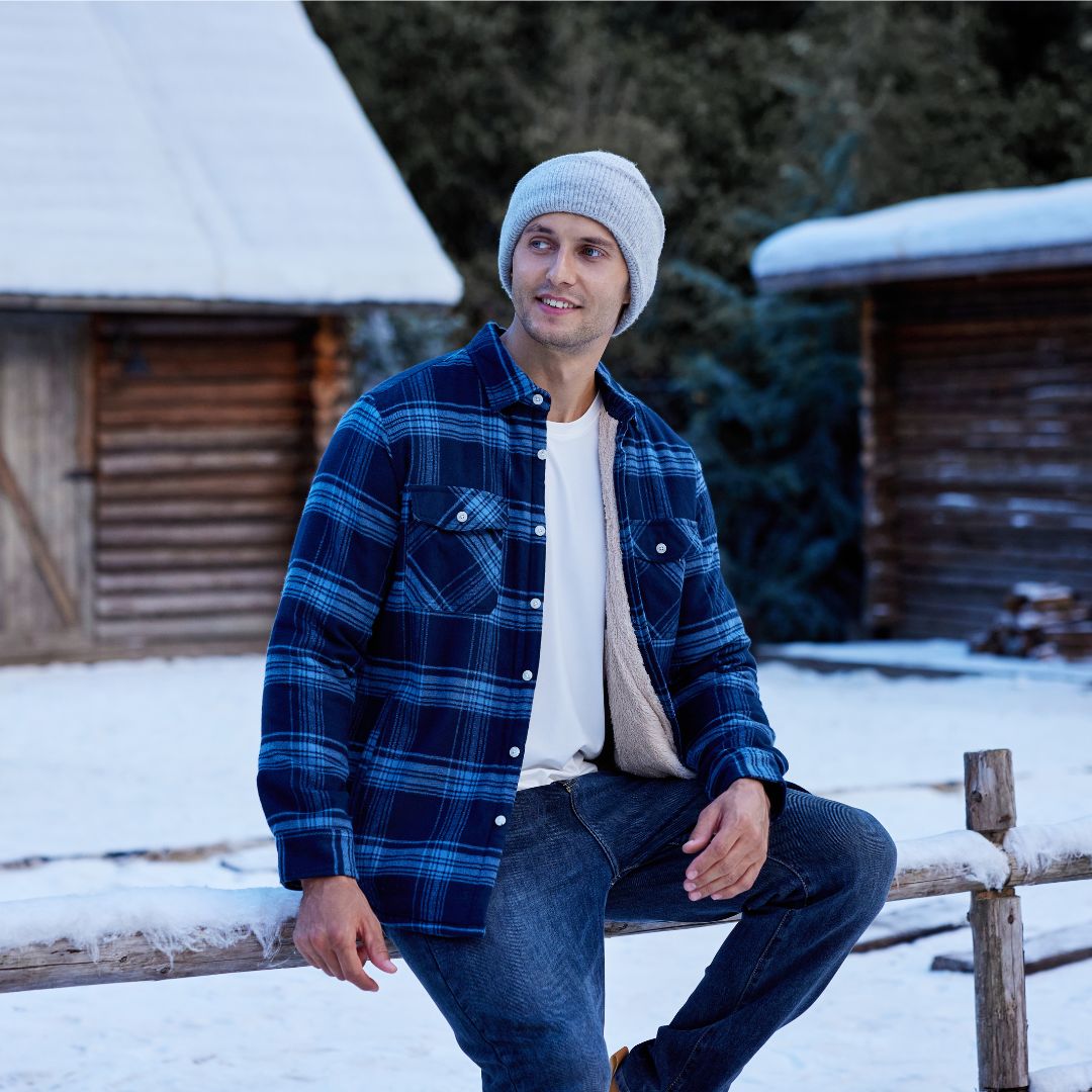 Koszula-kurtka z flaneli dla mężczyzn z ciepłą podszewką z polaru i klasycznym kratkowanym wzorem