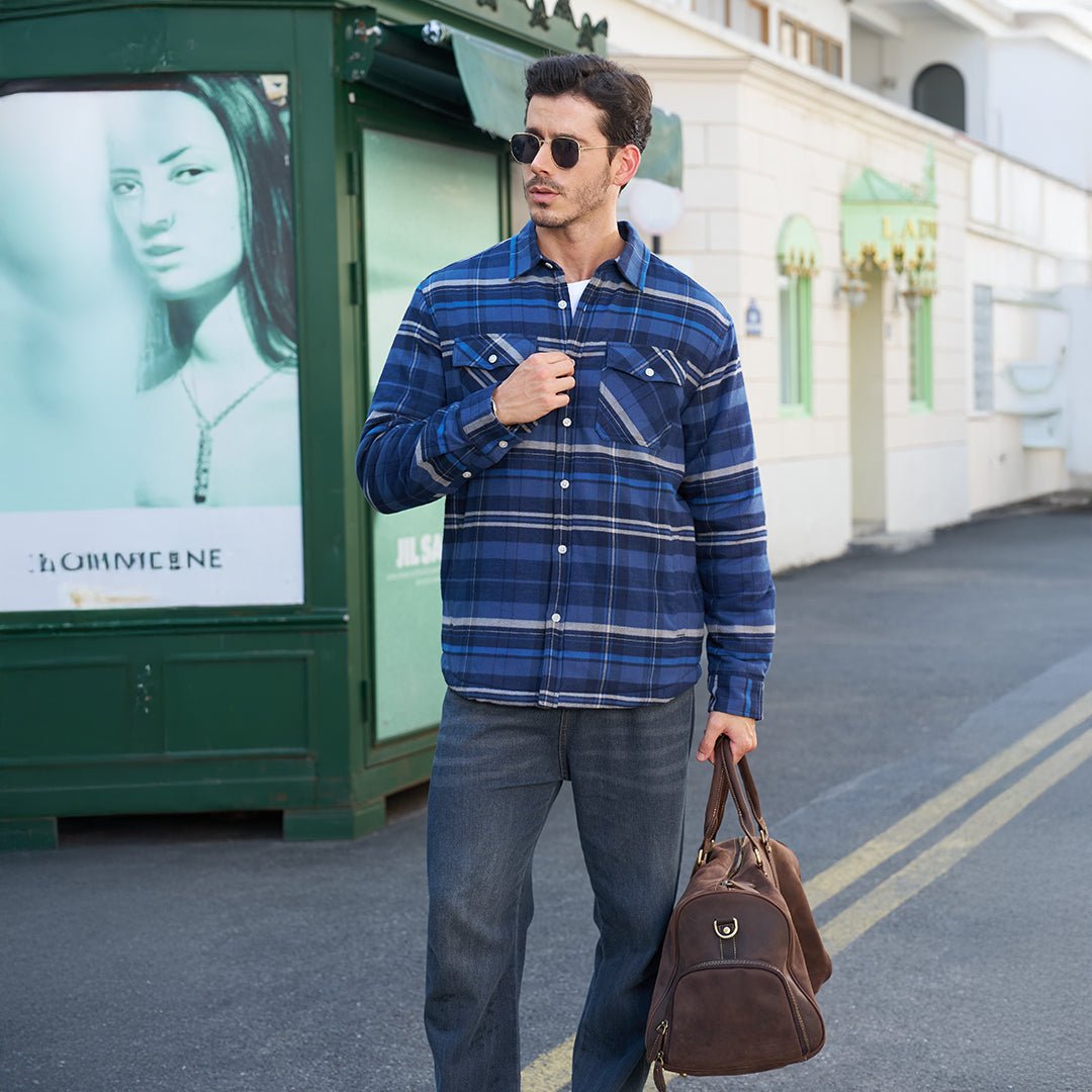 Koszula-kurtka z flaneli dla mężczyzn z ciepłą podszewką z polaru i klasycznym kratkowanym wzorem