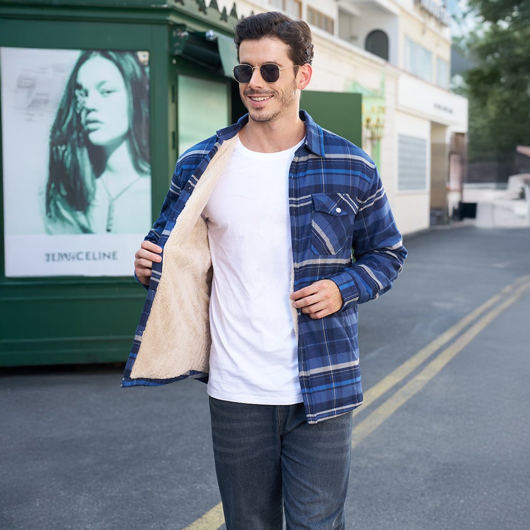 Koszula-kurtka z flaneli dla mężczyzn z ciepłą podszewką z polaru i klasycznym kratkowanym wzorem