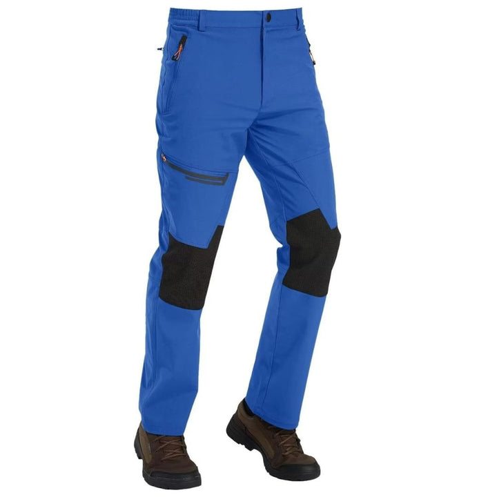 Water-resistant men's ski pants with fleece lining and reinforced knees for winter sports