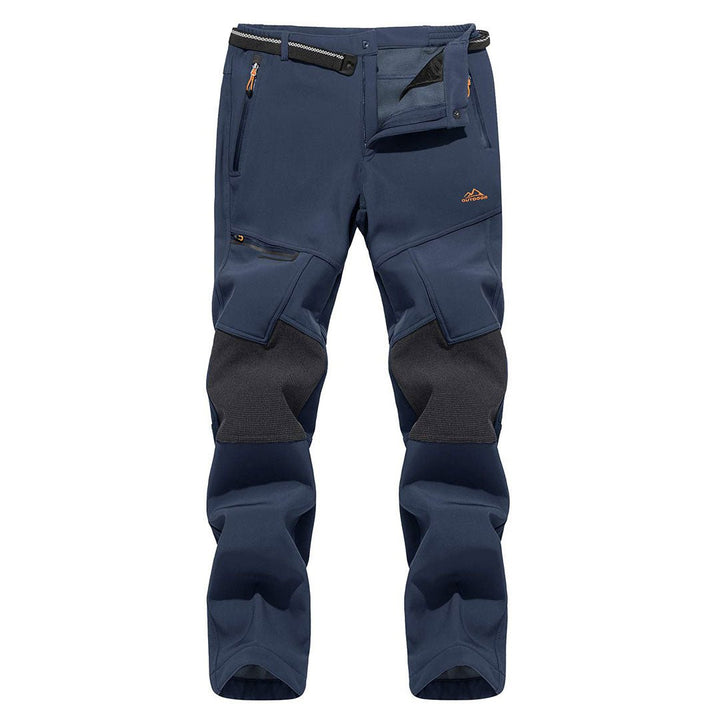 Water-resistant men's ski pants with fleece lining and reinforced knees for winter sports