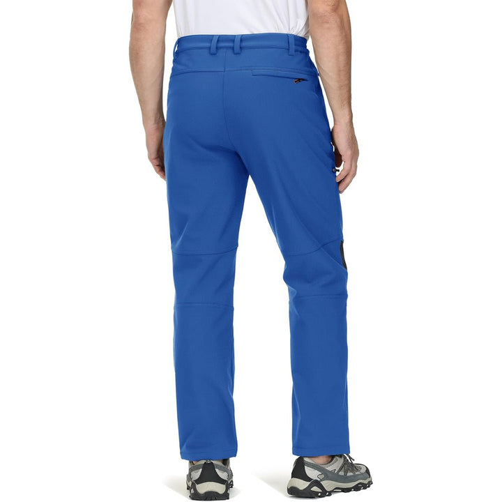 Water-resistant men's ski pants with fleece lining and reinforced knees for winter sports