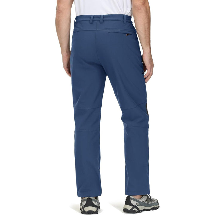 Water-resistant men's ski pants with fleece lining and reinforced knees for winter sports