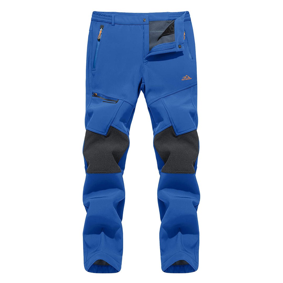 Water-resistant men's ski pants with fleece lining and reinforced knees for winter sports
