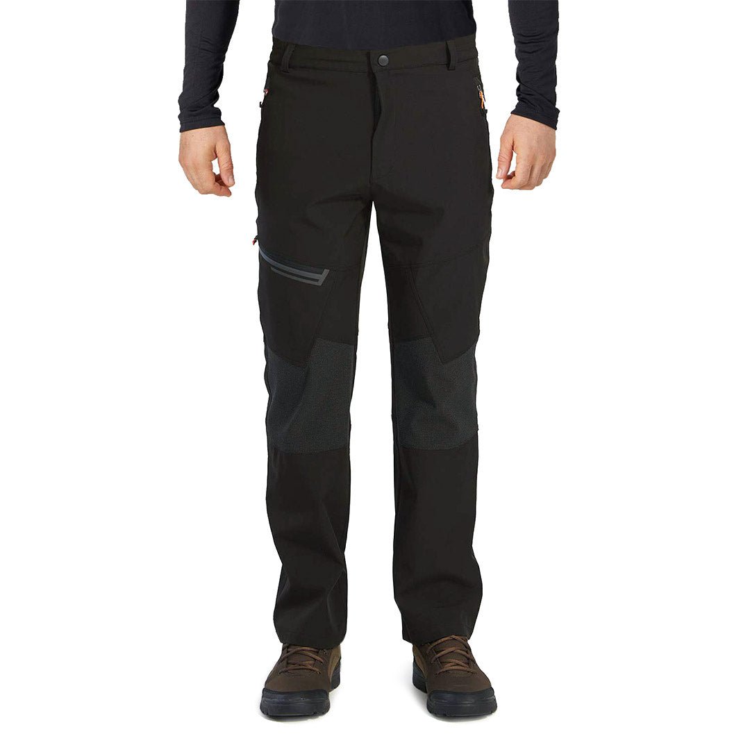 Water-resistant men's ski pants with fleece lining and reinforced knees for winter sports