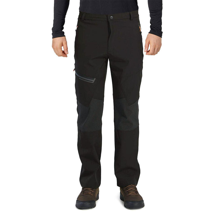 Water-resistant men's ski pants with fleece lining and reinforced knees for winter sports