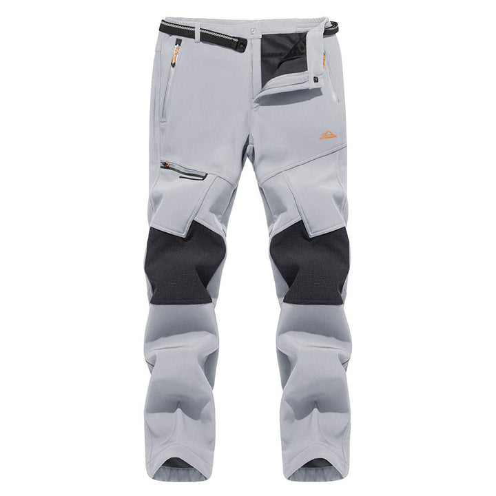 Water-resistant men's ski pants with fleece lining and reinforced knees for winter sports