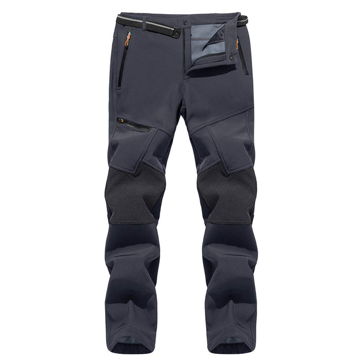 Water-resistant men's ski pants with fleece lining and reinforced knees for winter sports