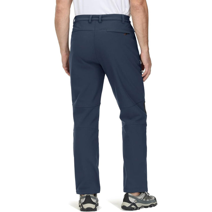 Water-resistant men's ski pants with fleece lining and reinforced knees for winter sports