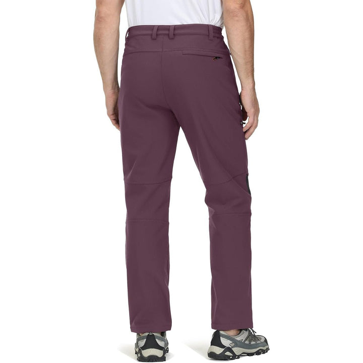 Water-resistant men's ski pants with fleece lining and reinforced knees for winter sports