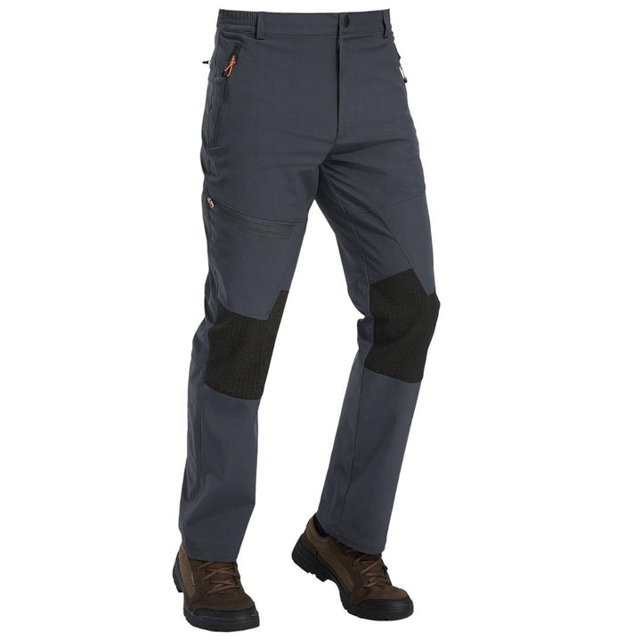 Water-resistant men's ski pants with fleece lining and reinforced knees for winter sports