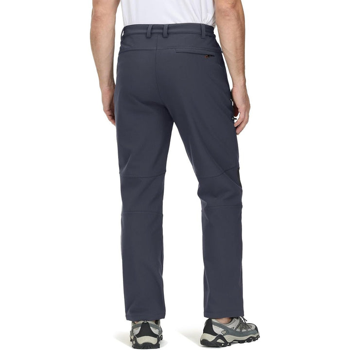 Water-resistant men's ski pants with fleece lining and reinforced knees for winter sports