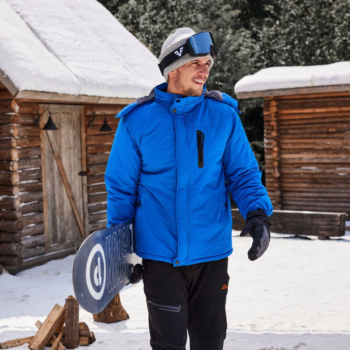 Vindtæt vinterjakke til mænd med varmt fleecefoer og aftagelig hætte til udendørsbrug